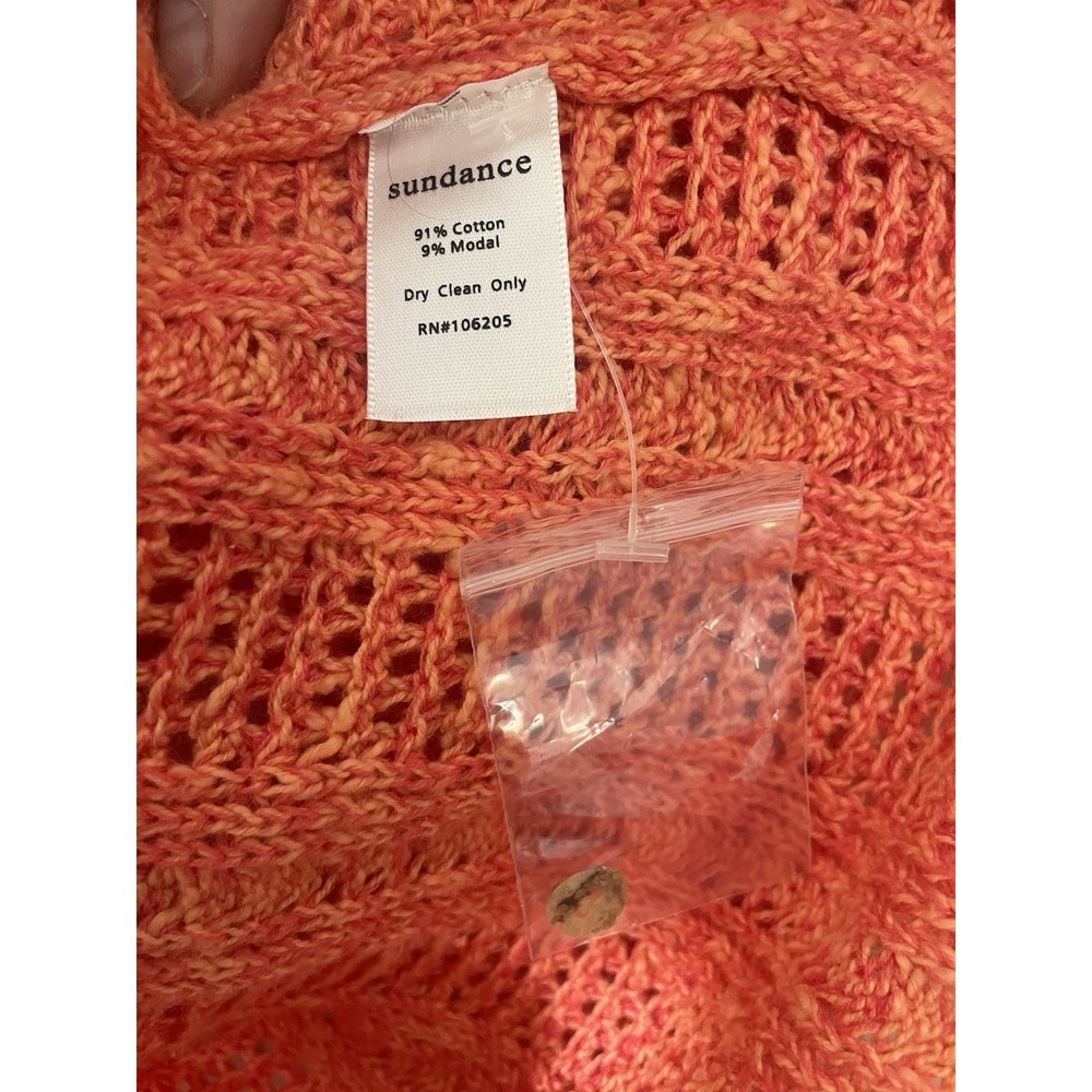 Sundance Coral Crochet Mixed Open Knit Cardigan M Cotton Quiet Luxury Preppy - Picture 7 of 10